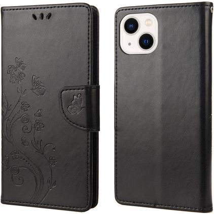 Mobigear Flowers iPhone 14 Hoesje Bookcase Portemonnee - Zwart
