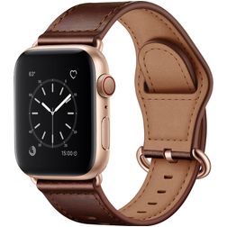 Mobigear Venezia Leren Apple Watch Bandje Gespsluiting - 42/41/40/38 mm - Bruin