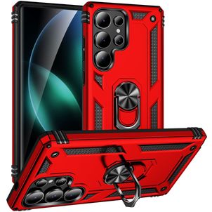 Mobigear Armor ring Samsung Galaxy S25 Ultra Hoesje Hardcase Backcover Shockproof met Ringhouder - Rood