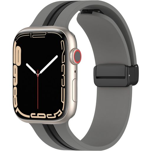 Mobigear Stripe Mag Siliconen Apple Watch Bandje Magneetsluiting - 42/41/40/38 mm - Zwart / Grijs