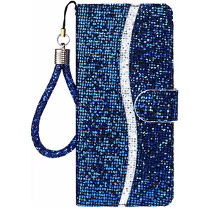 Mobigear Glitter iPhone 12 Pro Hoesje Bookcase Portemonnee - Blauw