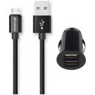Mobigear Essentials Single USB Autolader Micro USB 1 Meter 12W 2.4A - Zwart
