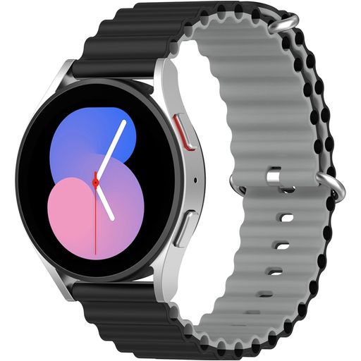 Mobigear Ocean Siliconen Smartwatch Bandje Gespsluiting - Universeel 22 mm connector - Zwart / Grijs