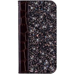 Mobigear Croco Glitter Motorola One Power Hoesje Bookcase Portemonnee - Zwart