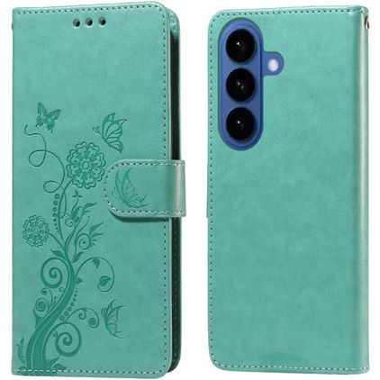 Mobigear Flowers Samsung Galaxy S26 Hoesje Bookcase Portemonnee - Groen