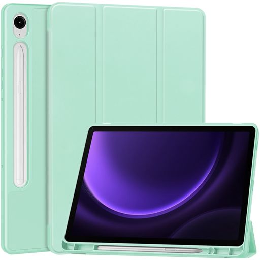 Mobigear Tri-Fold Gel Samsung Galaxy Tab S9 FE Hoes Bookcase + Stylus Houder - Groen