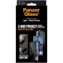 PanzerGlass FastFit iPhone 17 Pro Max Glazen Screenprotector Privacy - Case Friendly - Zwart