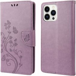 Mobigear Flowers iPhone 14 Pro Hoesje Bookcase Portemonnee - Paars