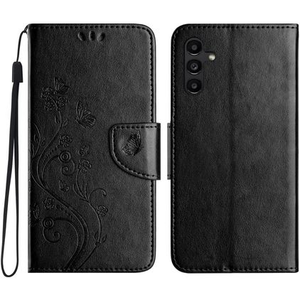 Mobigear Flowers Samsung Galaxy A56 Hoesje Bookcase Portemonnee - Zwart