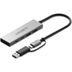 Cygnett Unite 4-in-1 USB-A / USB-C naar USB-A / USB-C Hub 0,15 m - Zilver