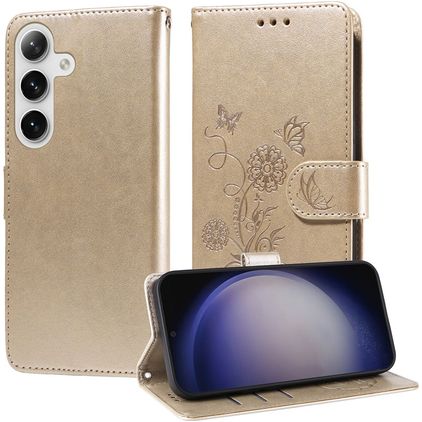 Mobigear Flowers Samsung Galaxy S25 Plus Hoesje Bookcase Portemonnee - Goud
