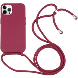Mobigear Lanyard iPhone 16 Pro Siliconen Hoesje met koord - Rood Mobigear Lanyard iPhone 16 Pro Siliconen Hoesje met koord - Rood