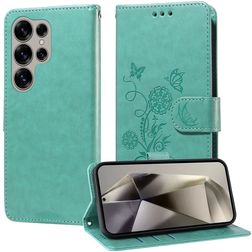 Mobigear Flowers Samsung Galaxy S25 Ultra Hoesje Bookcase Portemonnee - Groen