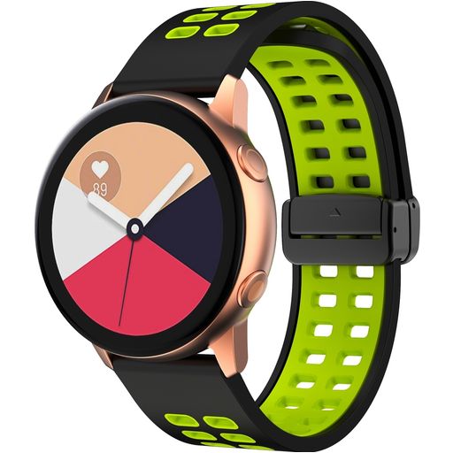 Mobigear Sport Plus Mag Siliconen Smartwatch Bandje Magneetsluiting - Universeel 20 mm aansluiting - Zwart / Groen