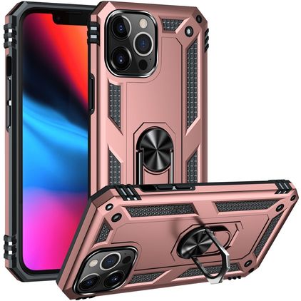Mobigear Armor Ring iPhone 14 Pro Max Hoesje Hardcase Backcover Shockproof met Ringhouder - Roségoud