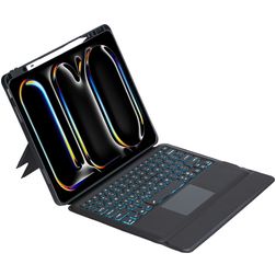 Mobigear Detachable Rotating iPad Pro 13 Inch (2024) Hoes QWERTY Bluetooth Toetsenbord Bookcase + Stylus Houder - Zwart