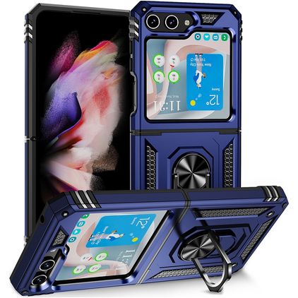 Mobigear Armor Ring Samsung Galaxy Z Flip 5 Hoesje Hardcase Backcover Shockproof met Ringhouder - Blauw