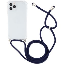 Mobigear Lanyard iPhone 12 Pro Max Flexibel TPU Hoesje met koord - Transparant / Donkerblauw