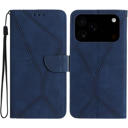 Mobigear Stitch iPhone 17 Pro Hoesje Bookcase Portemonnee - Blauw