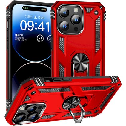 Mobigear Armor Ring iPhone 15 Pro Hoesje Hardcase Backcover Shockproof met Ringhouder - Rood