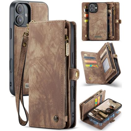 Caseme 008 iPhone 16 Hoesje Uitneembare 2in1 Bookcase Portemonnee - Bruin