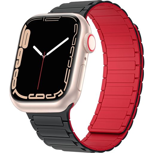 Mobigear Loop Mag Siliconen Apple Watch Bandje Magneetsluiting - 49/46/45/44 mm - Zwart / Rood