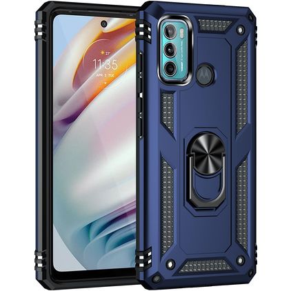 Mobigear Armor Ring Motorola Moto G60 Hoesje Hardcase Backcover Shockproof met Ringhouder - Blauw