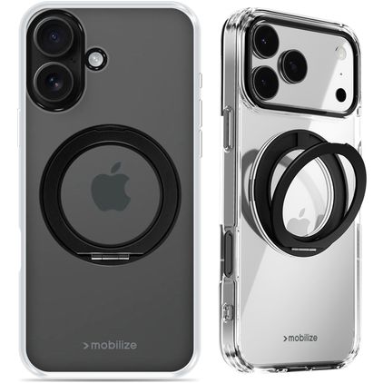 Mobilize 360 Rotating Ring iPhone 16 MagSafe Hoesje Hardcase Backcover met Ringhouder - Zwart