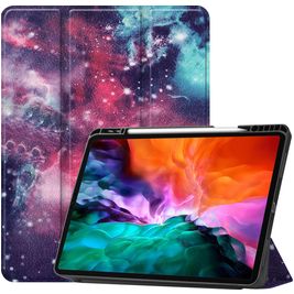 Mobigear Tri-Fold Gel iPad Pro 12.9 Inch (2021) Hoes TPU,Kunstleer Bookcase + Stylus Houder - Milky Way