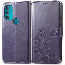 Mobigear Clover Motorola Moto G71 5G Hoesje Bookcase Portemonnee - Paars