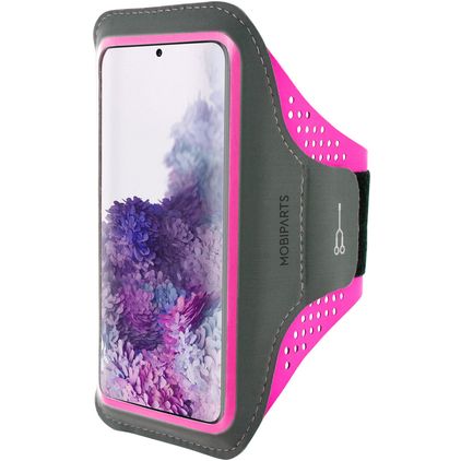 Mobiparts Comfort Fit Telefoonhouder Hardlopen Samsung Galaxy S20 Plus Sport Hoesje Neopreen Sportarmband - Neon Pink