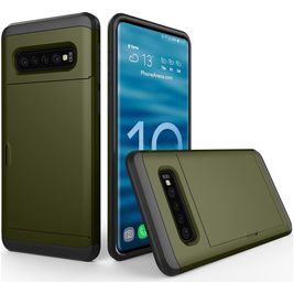 Mobigear Card Samsung Galaxy S10 Plus Hoesje Hardcase Backcover Shockproof met Pasjeshouder - Legergroen