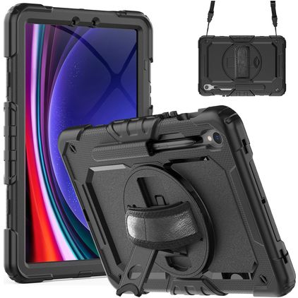 Xccess Survivor All-round Samsung Galaxy Tab S10 FE Plus Hoes Hard Kunststof,Siliconen Backcover + Schouderband + Standaard - Zwart