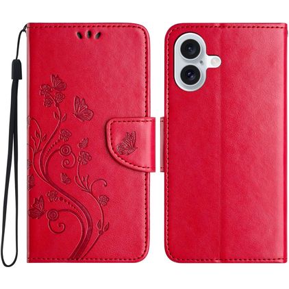 Mobigear Flowers iPhone 16 Hoesje Bookcase Portemonnee - Rood