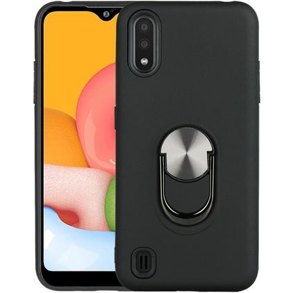 Mobigear Armor Ring Samsung Galaxy A01 Hoesje Hardcase Backcover Shockproof met Ringhouder - Zwart