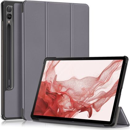 Mobigear Tri-Fold Samsung Galaxy Tab S9 Plus Hoes Bookcase + Stylus Houder - Grijs