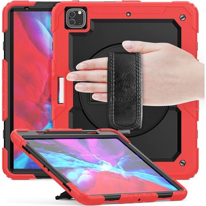 Mobigear SureGrip Xtreme iPad Air 13 Inch (2024) Hoes Hard Kunststof,Siliconen Backcover + Stylus Houder + Schouderband + Standaard - Rood