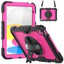 Mobigear SureGrip Xtreme iPad 11 (2025) Hoes Hard Kunststof,Siliconen Backcover + Schouderband + Standaard - Zwart / Roze