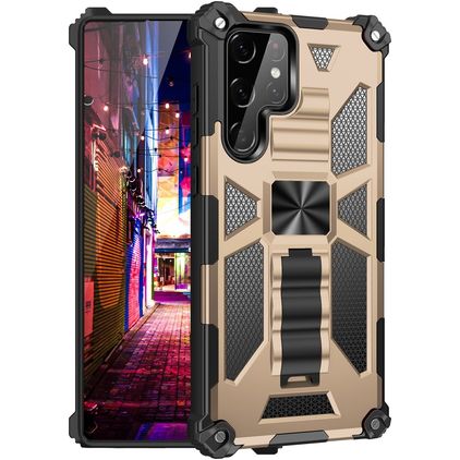 Mobigear Armor Stand Samsung Galaxy S22 Ultra Hoesje Hardcase Backcover Shockproof met Standaard - Goud