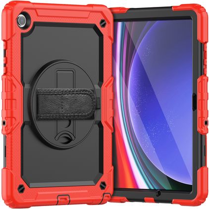 Mobigear SureGrip Xtreme Samsung Galaxy Tab A9 Plus (2023) Hoes Hard Kunststof,Siliconen Backcover + Schouderband + Standaard - Rood