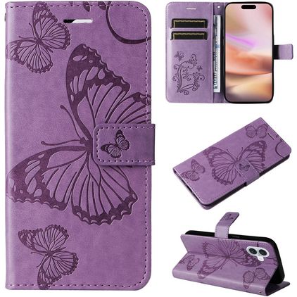 Mobigear Butterfly iPhone 16 Plus Hoesje Bookcase Portemonnee - Paars