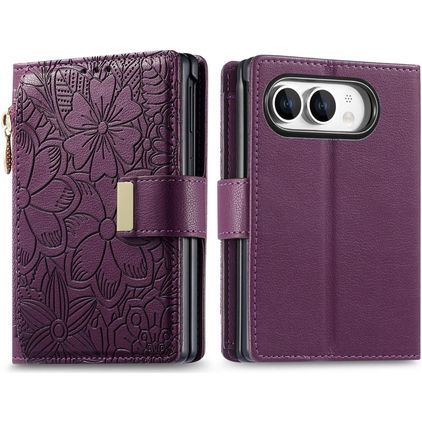 Mobigear Flowers iPhone Duo Hoesje Bookcase Portemonnee - Paars