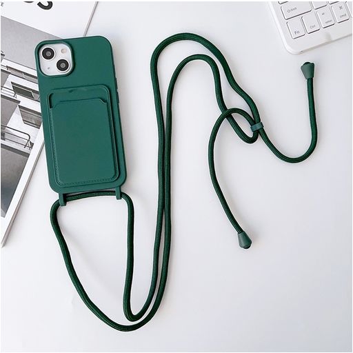 Mobigear Lanyard Card iPhone 15 Siliconen Hoesje met koord en Pasjeshouder - Groen