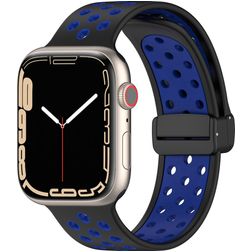Mobigear Sport Plus Mag Siliconen Apple Watch Bandje Magneetsluiting - 42/41/40/38 mm - Zwart / Blauw