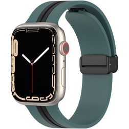 Mobigear Stripe Mag Siliconen Apple Watch Bandje Magneetsluiting - 49/46/45/44 mm - Zwart / Groen