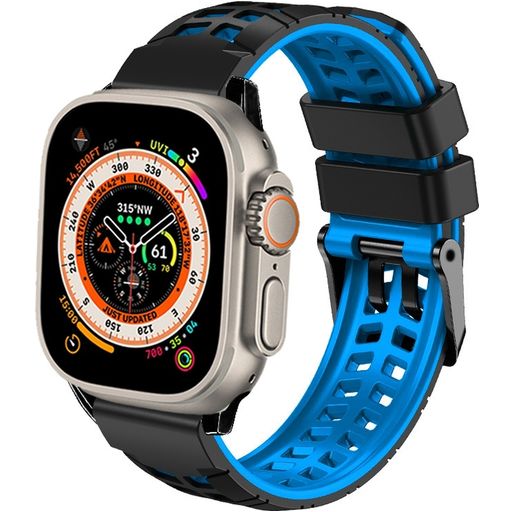 Mobigear Aero Armor Siliconen Apple Watch Bandje Gespsluiting - 49/46/45/44 mm - Zwart / Blauw