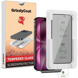 GrizzlyCoat Easy Fit AntiSpy iPhone 16 Glazen Screenprotector Privacy - Case Friendly + Installatie Frame