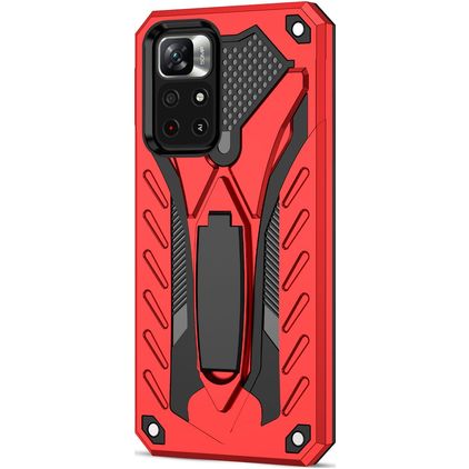 Mobigear Armor Stand Xiaomi Redmi Note 11T Hoesje Hardcase Backcover Shockproof met Standaard - Rood