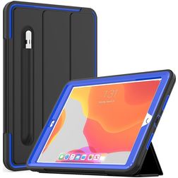 Mobigear Tri-Fold Folio iPad 7 (2019) Hoes Hard Kunststof,TPU Bookcase + Stylus Houder - Zwart / Blauw