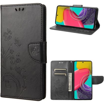 Mobigear Flowers Samsung Galaxy M53 Hoesje Bookcase Portemonnee - Zwart
